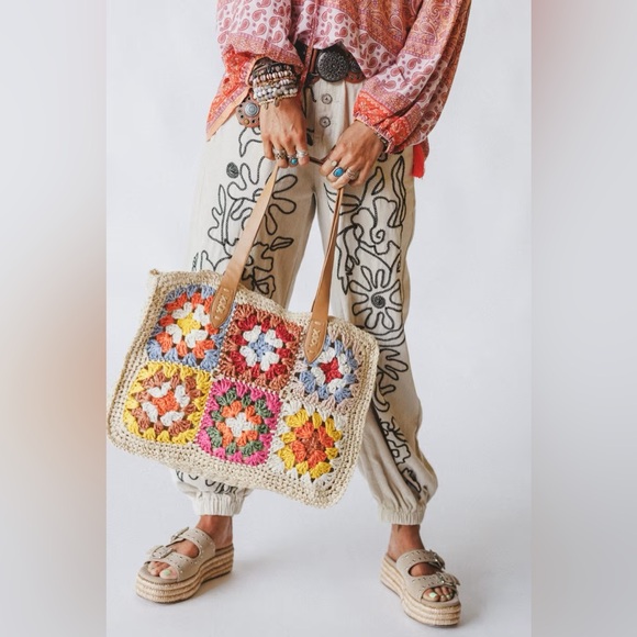 POL Handbags - NWT POL Clothing Boho Bohemian Crochet Tile Knit Woven Tote Handbag Bag Purse